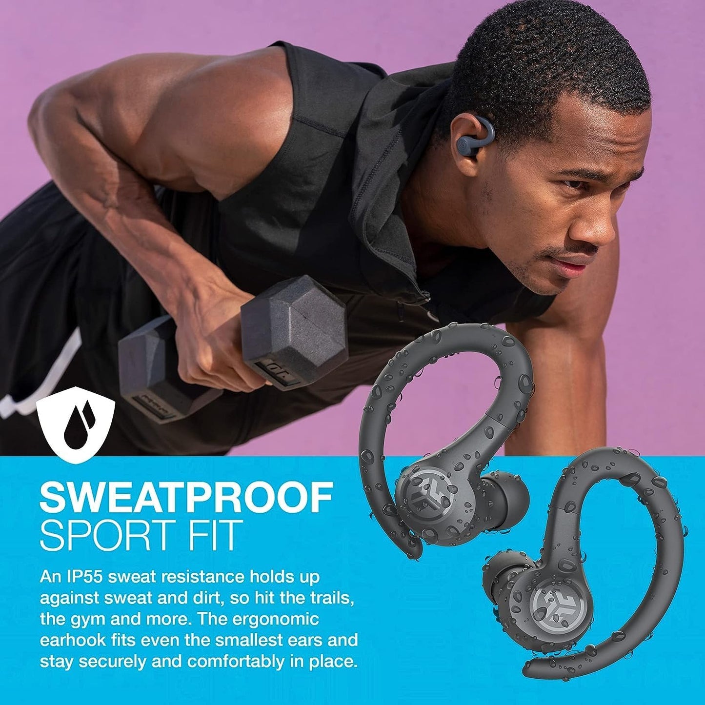 JLab Go Air Sport, Wireless Workout Earbuds Featuring C3 Clear Calling, Secure Earhook Sport Design, 32+ Hour Bluetooth Playtime, and 3 EQ Sound Settings, Graphite/Black