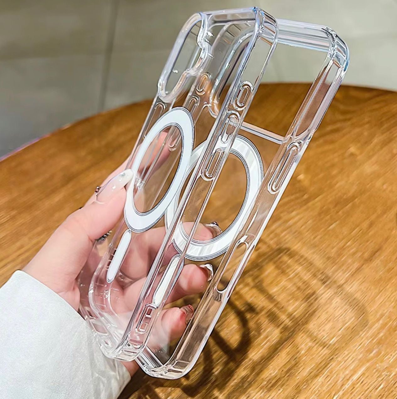 Magnetic Wireless Charging Clear Hard Acrylic Phone Case for iPhone ( NOT APPLE AUTHENTIC )