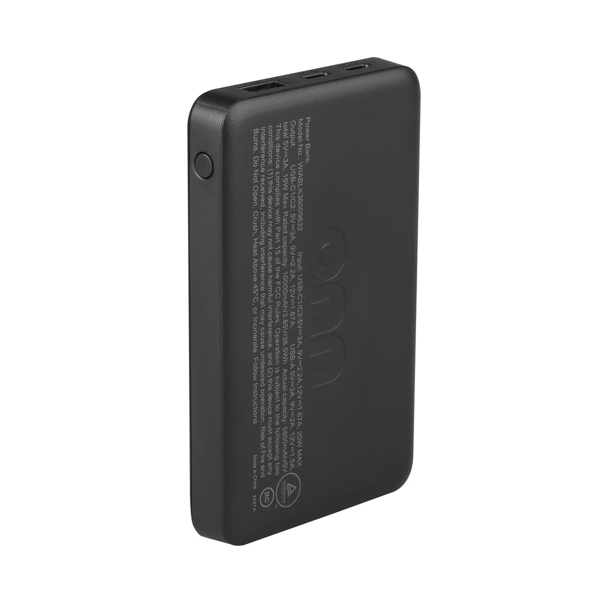 onn 10,000 mAh Portable Power Bank with Fast Charging Output (20W), Dual USB-C ports, USB port, LED Digital Display, Black - Compatible with iPhone, iPad, AirPods, Samsung Galaxy, Note, Pixel & More