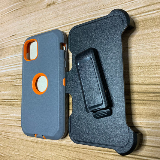 GRAY & ORANGE IPHONE 15 OTTER BOX CASE