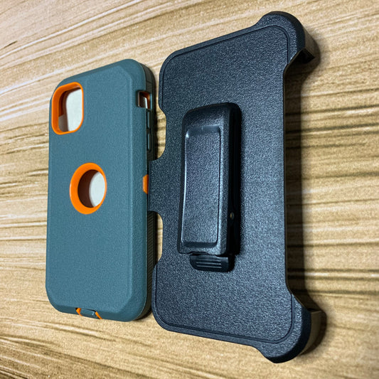 CHARCOAL GRAY & ORANGE IPHONE 15 OTTER BOX CASE