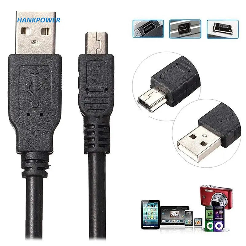 1.5 Meter Black USB2.0 5Pin MINI USB Cable Pure Copper Ferrite Core PVC Jacket Braid Shielding 12-Month for Camera Charging