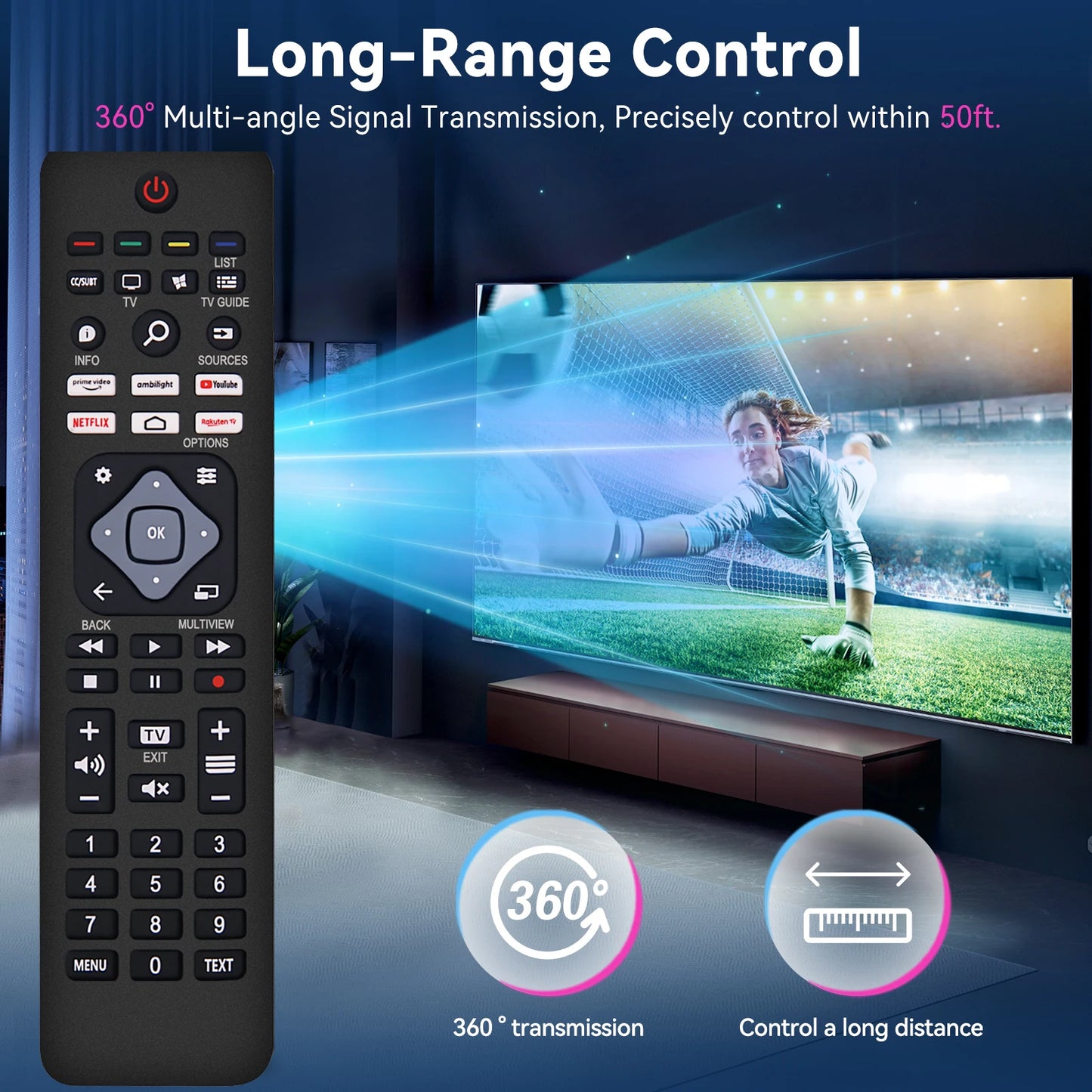 Universal Philips TV Remote Control - Compatible with All Philips Smart TVs, LED, LCD, HDTV, 3D, With 6 Shortcut Buttons