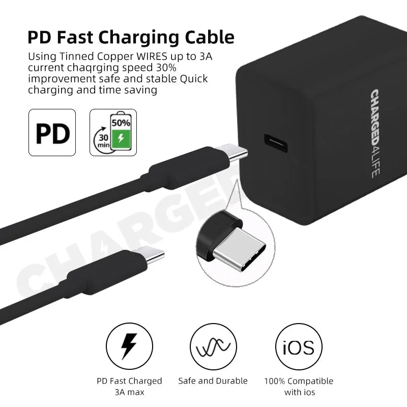 PD 20W TPE Fast Cable Type C to Type C Charger Usb Cable Fast Data Usb- C Cable