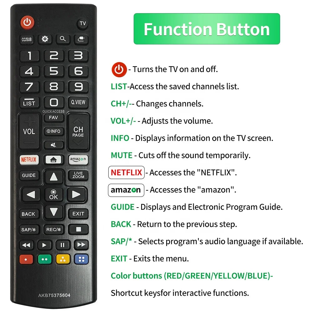 AKB75375604 Factory-Direct Universal Remote Control LG Smart TV New Plastic Netflix Foramazon Shortcuts Silicon Keypad LCD Box