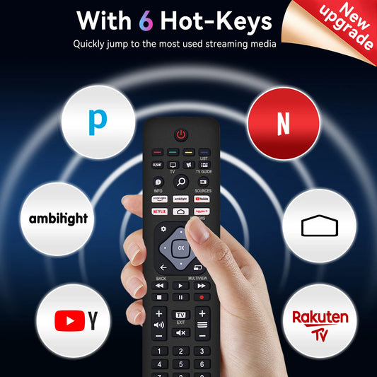 Universal Philips TV Remote Control - Compatible with All Philips Smart TVs, LED, LCD, HDTV, 3D, With 6 Shortcut Buttons