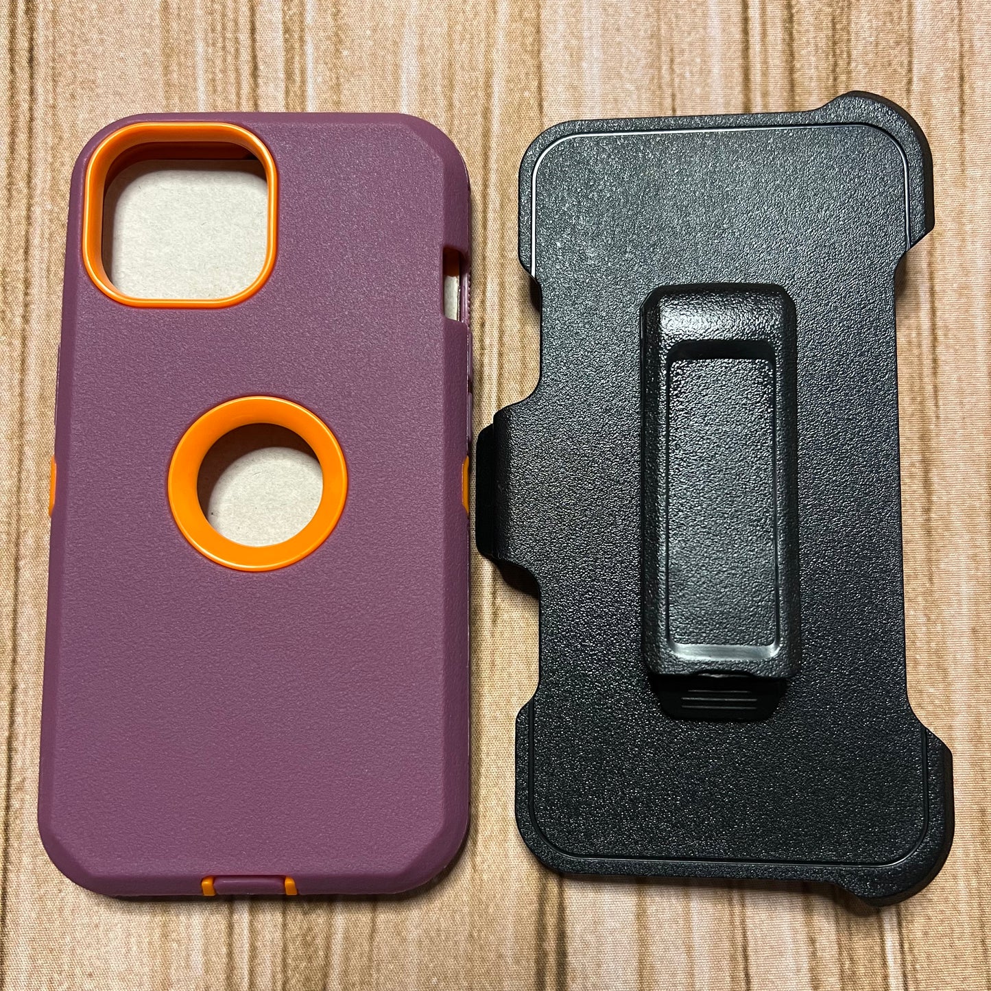 DARK PURPLE & ORANGE IPHONE 15 OTTER BOX CASE