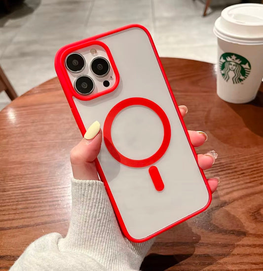 Red Magnetic Acrylic Transparent Colored Trim MagSafe Case