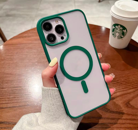 Green Magnetic Acrylic Transparent Colored Trim MagSafe Case