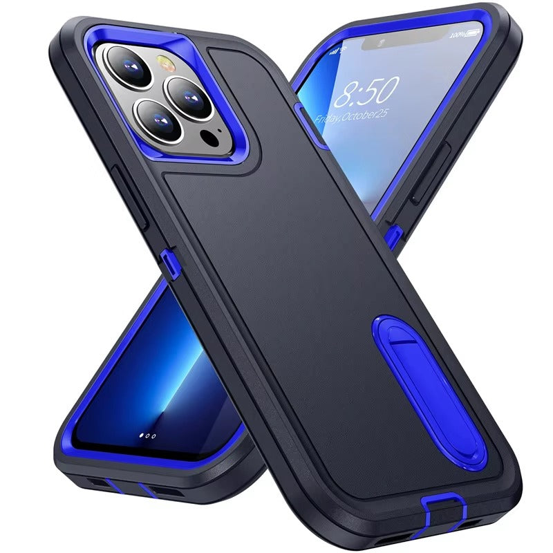 DARK BLUE & ROYAL BLUE 3 PIECE HEAVY DUTY IPHONE CASE WITH KICKSTAND