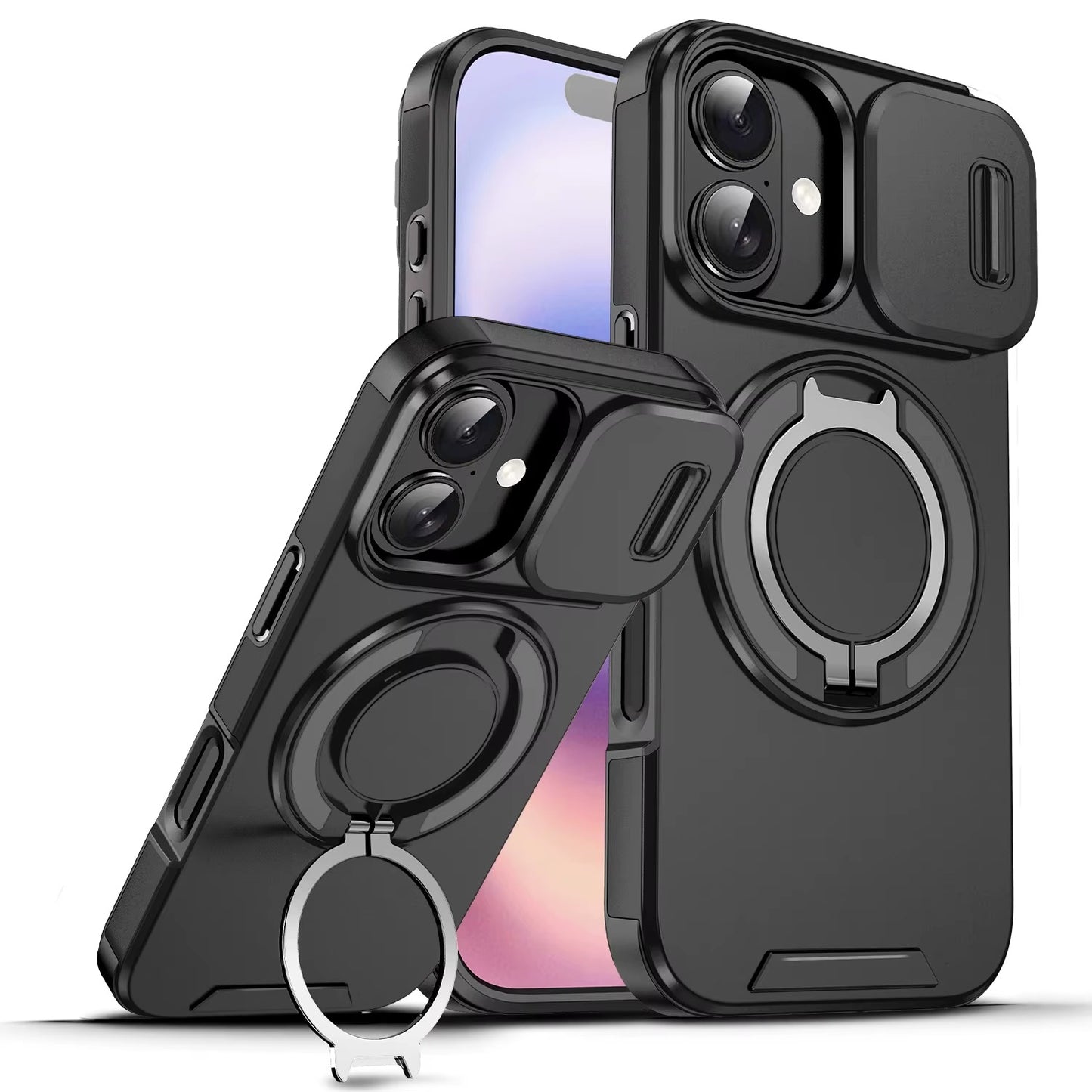 BLACK Heavy Duty Slide Camera Cover Magnetic Stand Cell Phone Cover Case