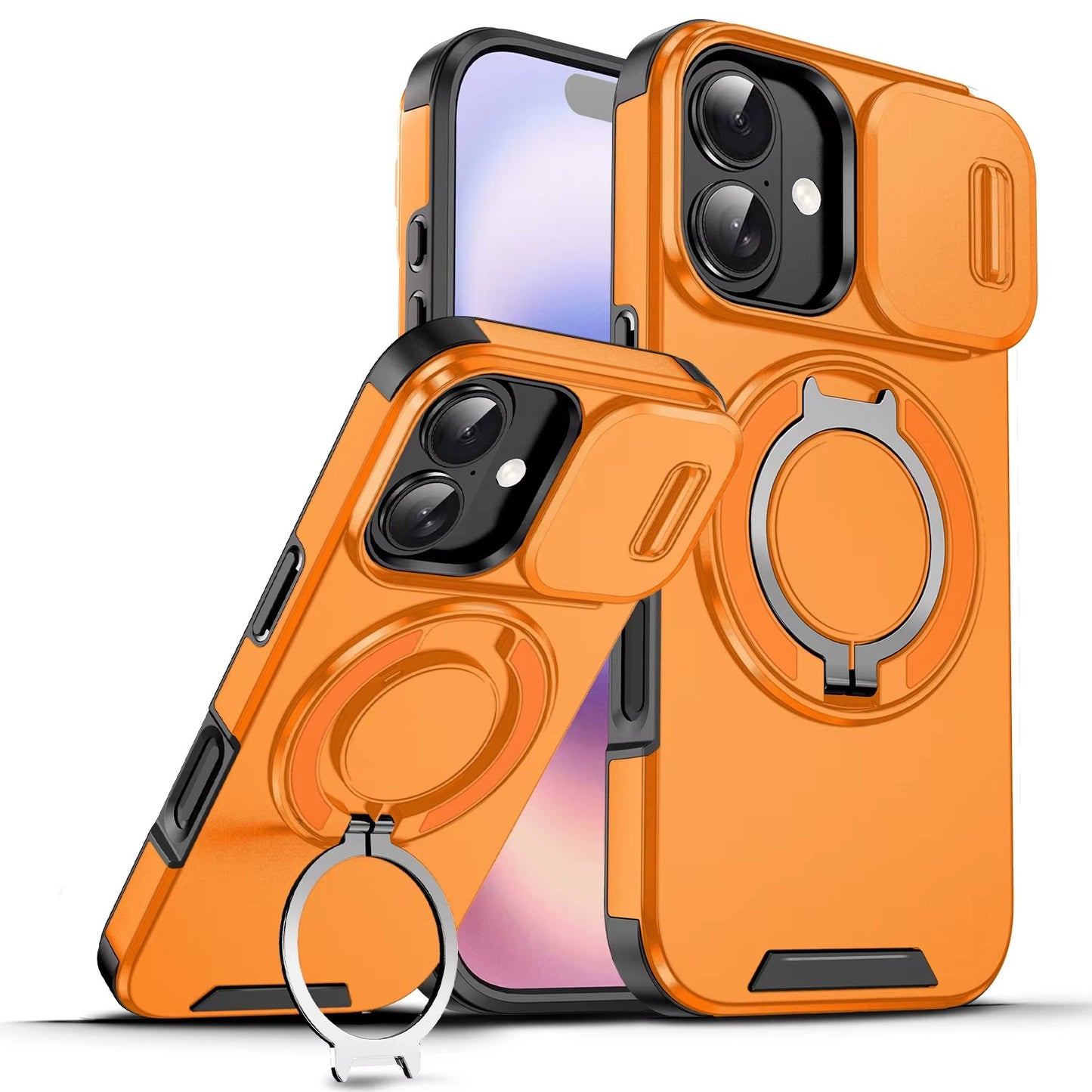 ORANGE Heavy Duty Slide Camera Cover Magnetic Stand Cell Phone Cover Case