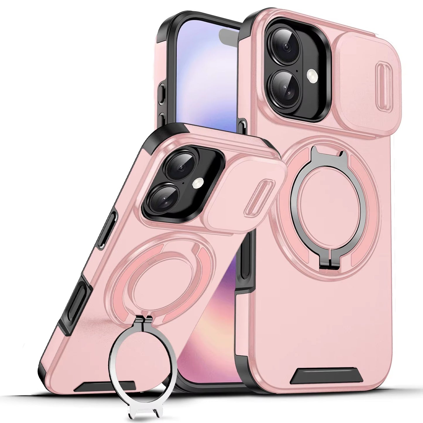 PINK Heavy Duty Slide Camera Cover Magnetic Stand Cell Phone Cover Case