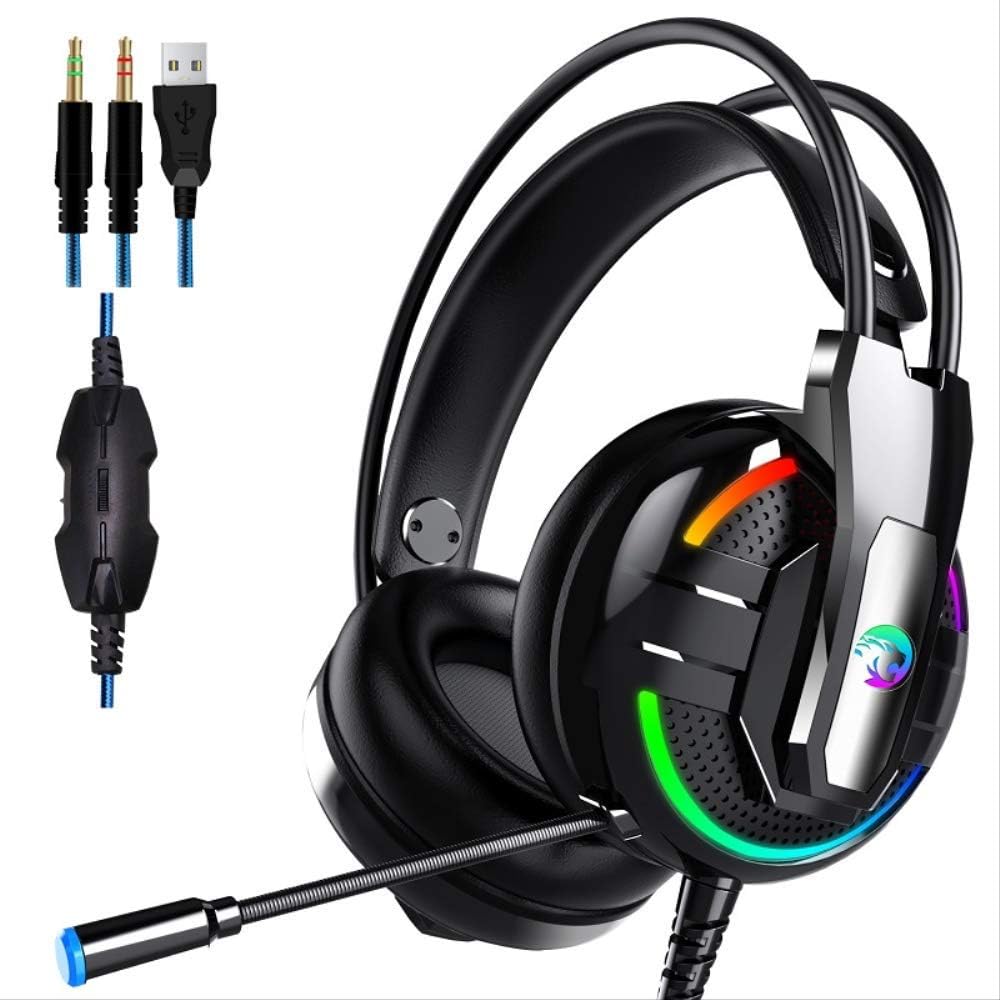 Gaming Headphone for PC with 7.1 Surround Sound, Wired Gaming Headphones with Noise Cancelling, Memory Earmuffs & Flexible Mic RGB Light for Xbox Series X/S, PC, Mac, Laptop