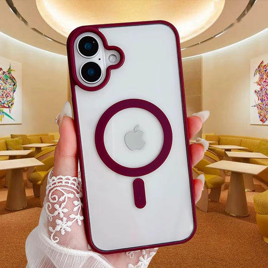 Wine Red Magnetic Acrylic Transparent Colored Trim MagSafe Case