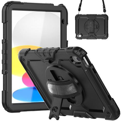 Rugged 3 Layer Armor case Cover for Apple iPad with Hand Grip, Pencil Holder and Rotating Kickstand, Black