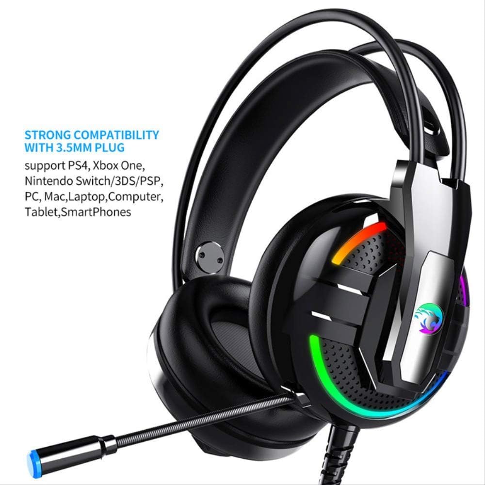 Gaming Headphone for PC with 7.1 Surround Sound, Wired Gaming Headphones with Noise Cancelling, Memory Earmuffs & Flexible Mic RGB Light for Xbox Series X/S, PC, Mac, Laptop