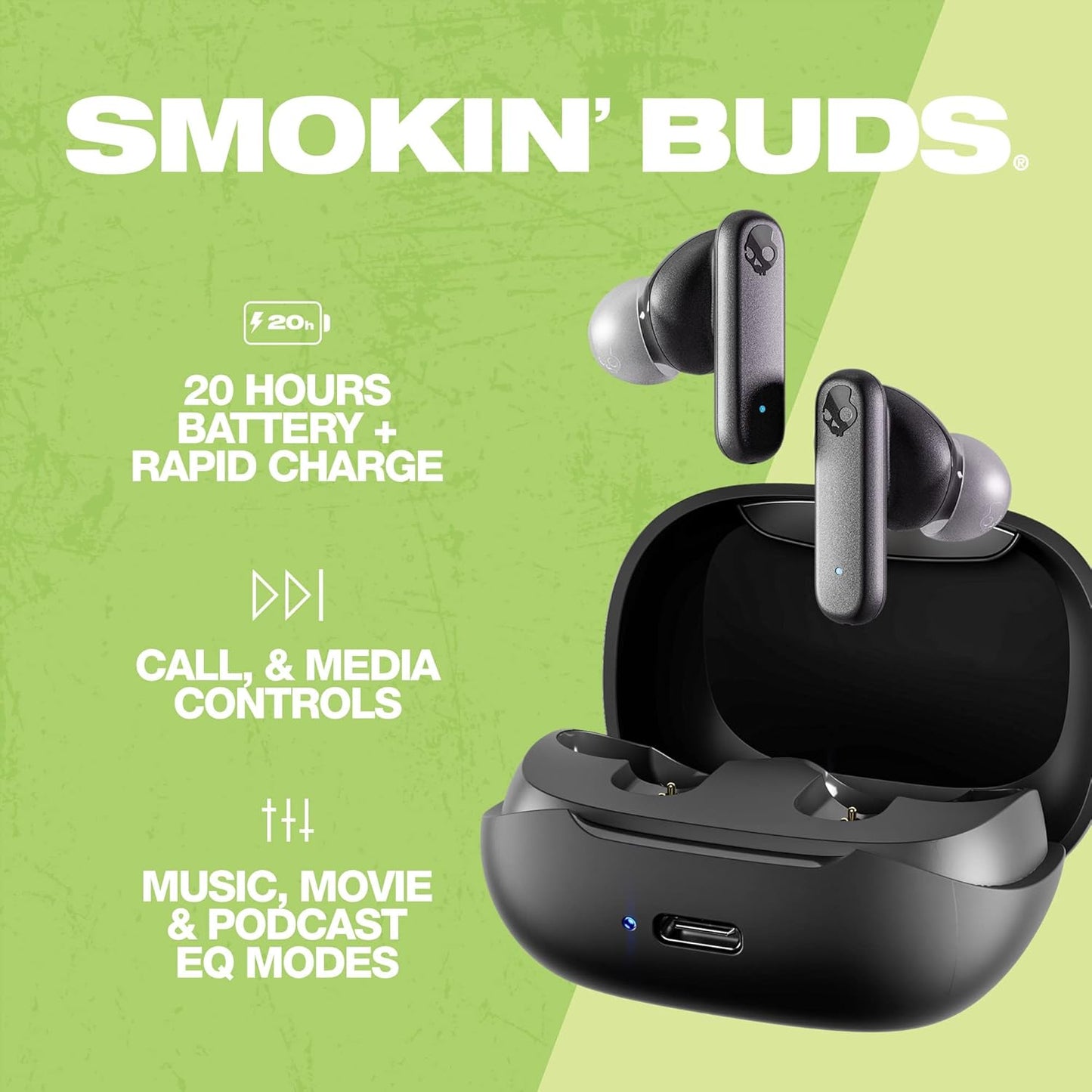 Skullcandy Smokin' Buds XT True Wireless in-Ear Earbuds, Black