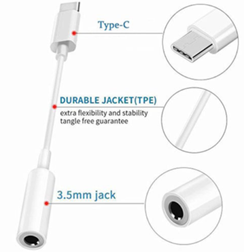 Universal USB C to 3.5mm AUX Headphone Adapter Type C Cable For Android White