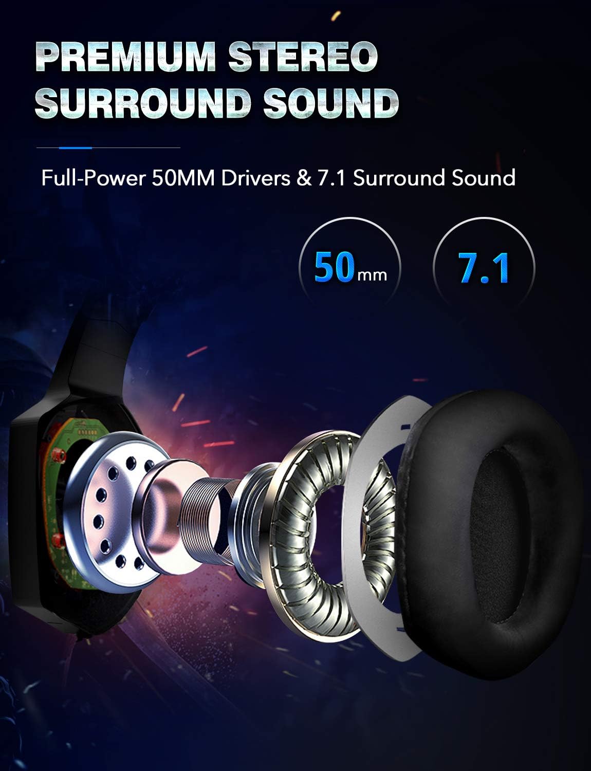 Immersive sound quality Comfortable wearing Multiple platform compatibility Noise-canceling microphone Fascinating led light