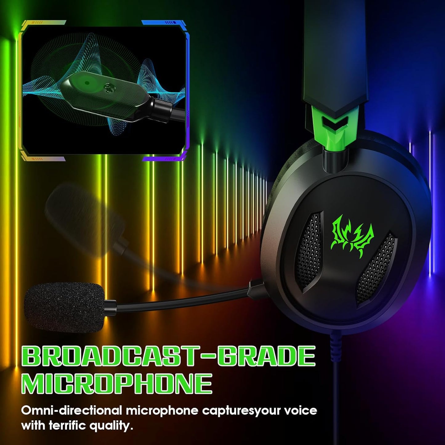 UHM Gaming Headset Wired With Mic for PS5, PS4, Switch, Xbox Series X|S, Xbox One, Mobile & PC with 3.5mm, 40mm Speakers, Green