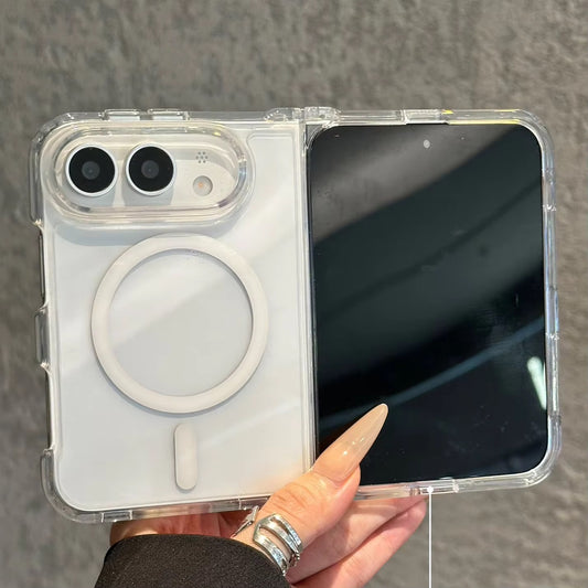 Transparent Magnetic Phone Case for iPhone DUO Fold Shockproof Hard Back