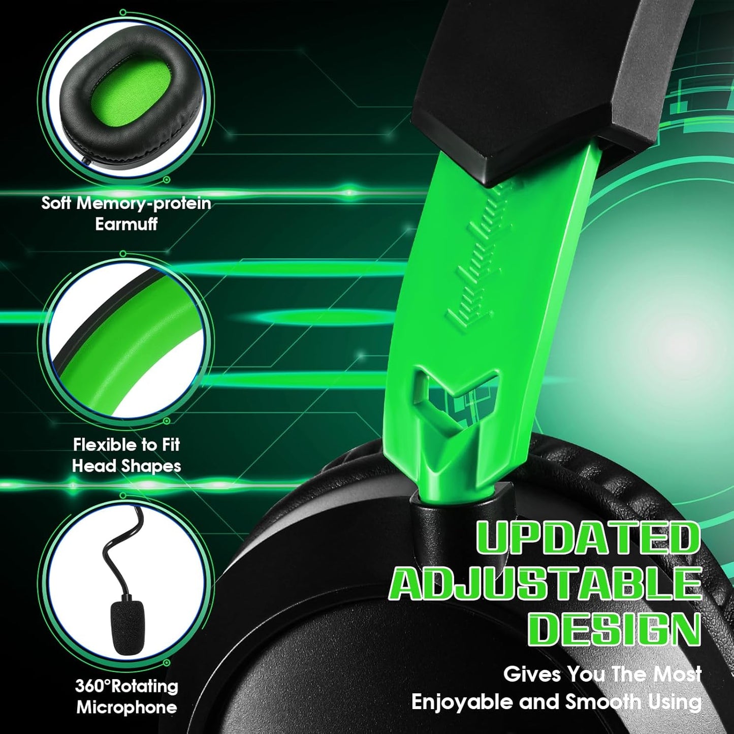 UHM Gaming Headset Wired With Mic for PS5, PS4, Switch, Xbox Series X|S, Xbox One, Mobile & PC with 3.5mm, 40mm Speakers, Green