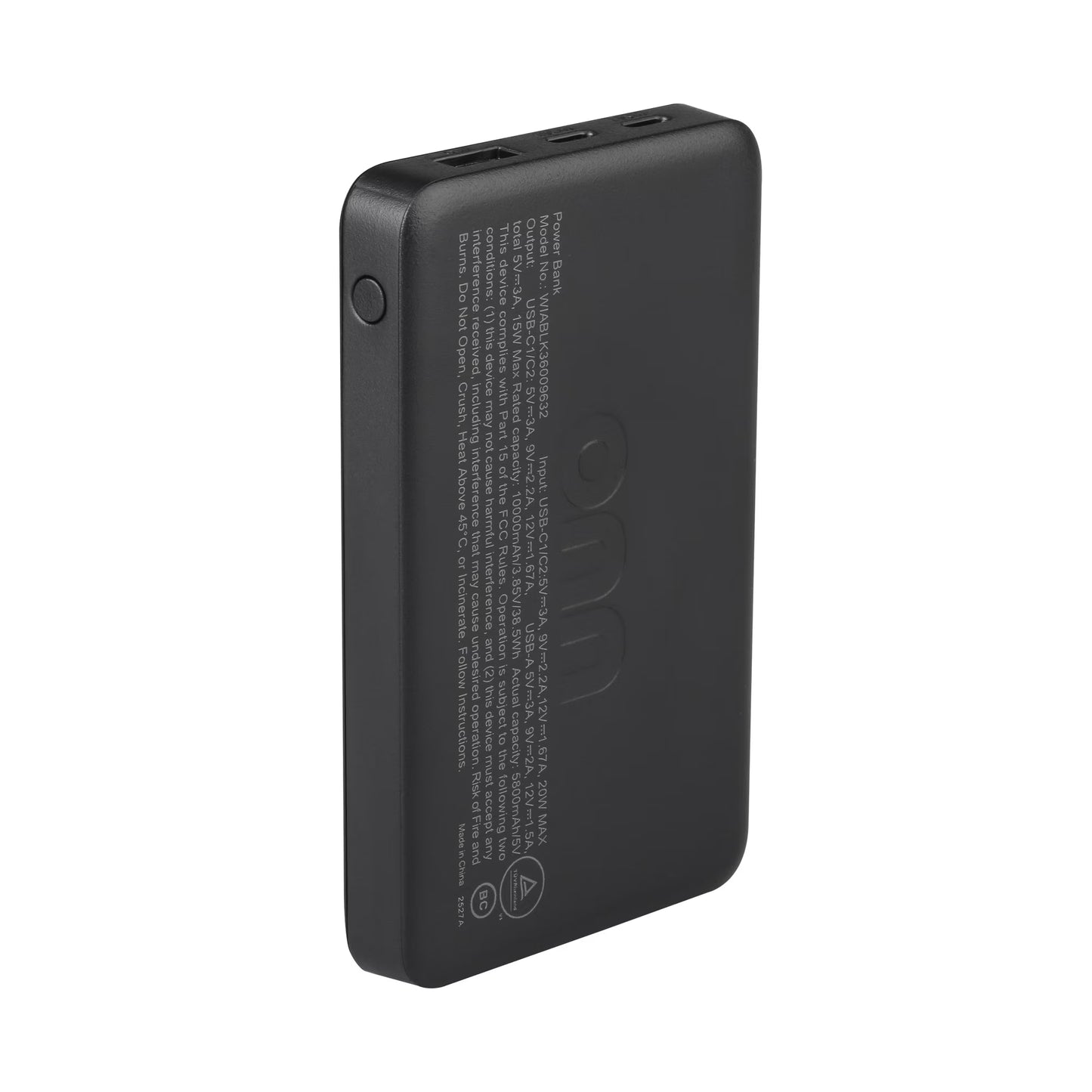 onn 10,000 mAh Portable Power Bank with Fast Charging Output (20W), Dual USB-C ports, USB port, LED Digital Display, Black - Compatible with iPhone, iPad, AirPods, Samsung Galaxy, Note, Pixel & More