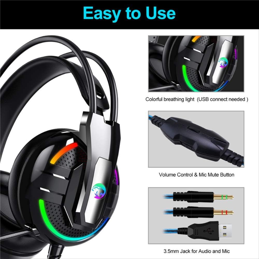 Gaming Headphone for PC with 7.1 Surround Sound, Wired Gaming Headphones with Noise Cancelling, Memory Earmuffs & Flexible Mic RGB Light for Xbox Series X/S, PC, Mac, Laptop