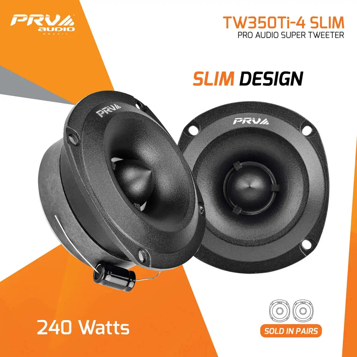 2x PRV 240W Shallow Super Tweeter TW350Ti-4 SLIM 3.5" Bullet 4 Ohms Titanium