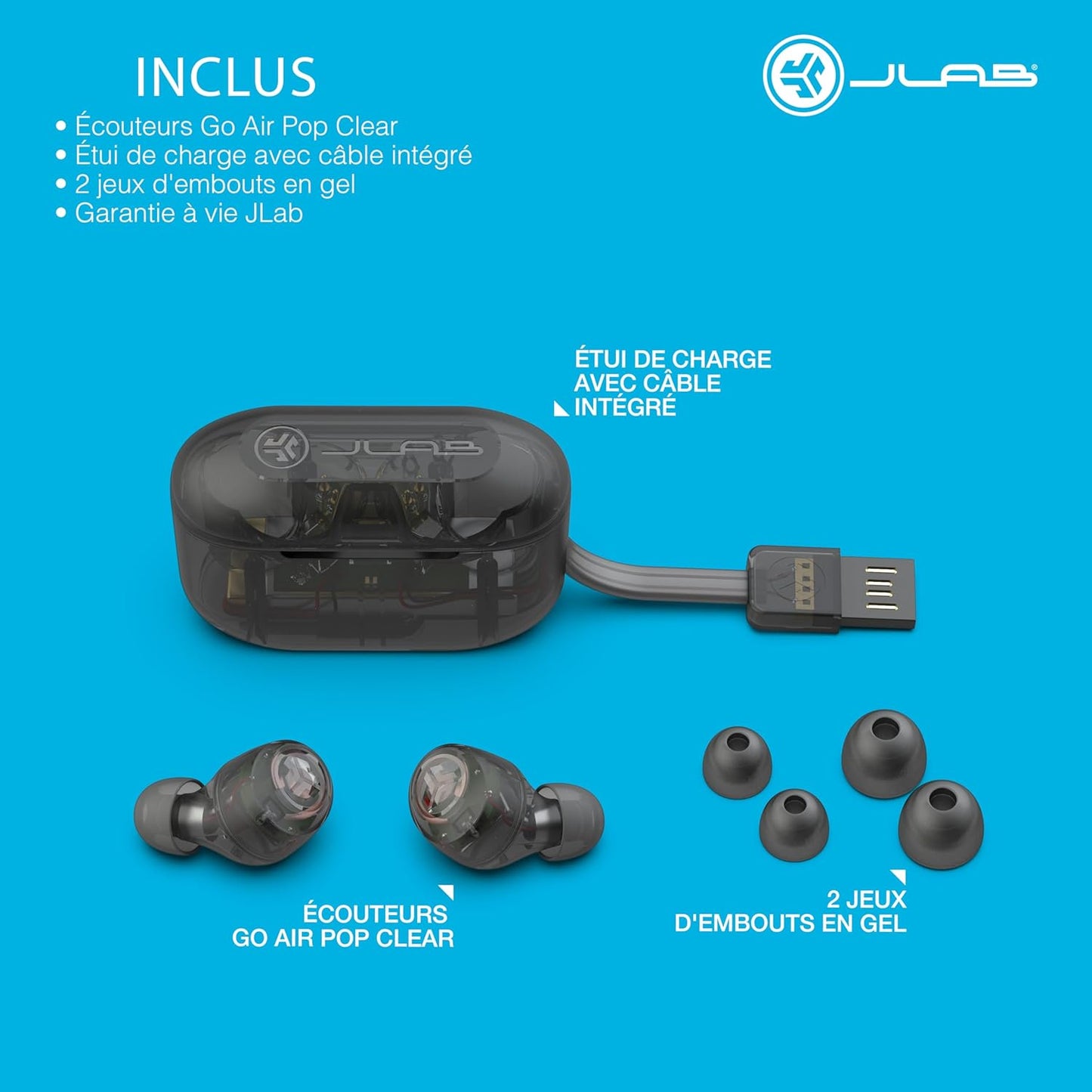 JLab Go Air Pop True Wireless Earbuds w/ Charging Case, Black