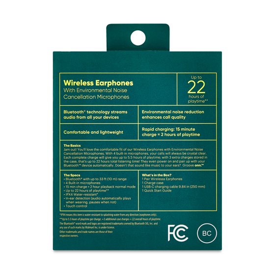 onn Bluetooth Wireless Earphones with Environmental Noise Canceling Microphones and Charging Case, Gray