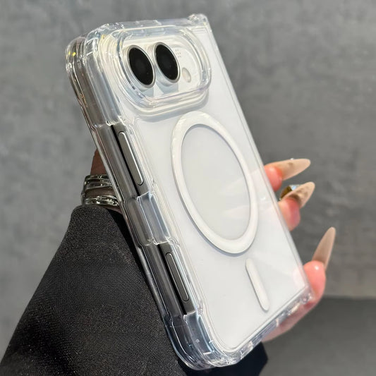 Transparent Magnetic Phone Case for iPhone DUO Fold Shockproof Hard Back