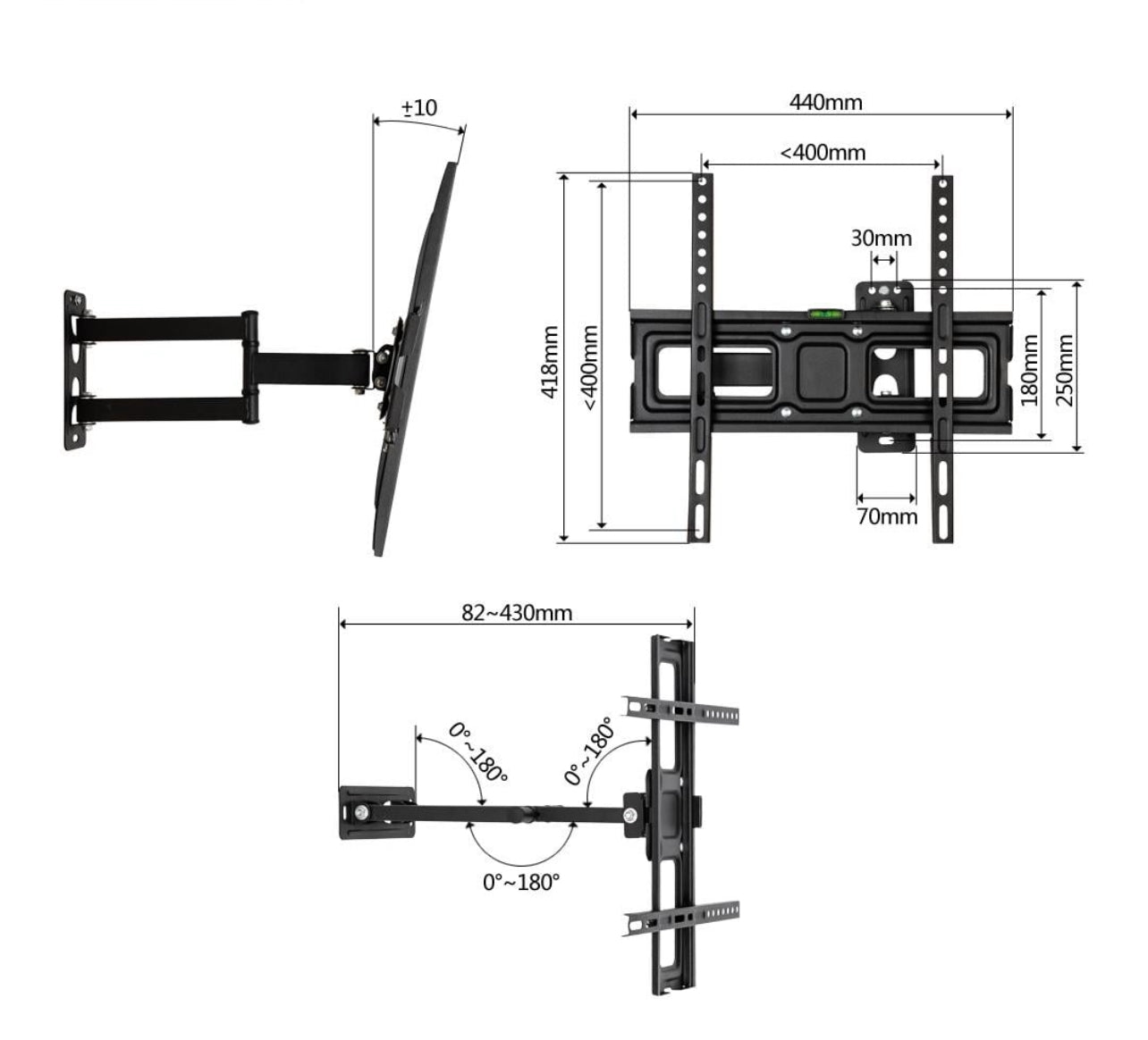 Zimtown Full Motion TV Wall Mount Bracket Tilt Swivel for LED LCD 32 37 40 42 46 47 50 55 60"