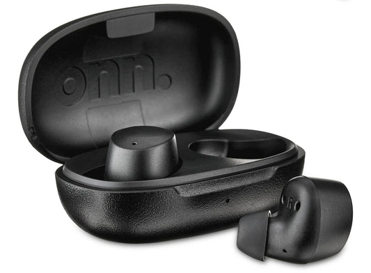 onn Bluetooth Wireless Earphones w/Charging Case and Touch Controls, Black