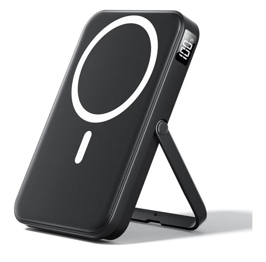 Magsafe Battery Pack 10000mAh Power Bank with Foldable Stand Portable Charger,PD 22.5W Fast Charge,Travel Essential Wireless Charger for iPhone 17/16/15/14/13/12 Series–Black