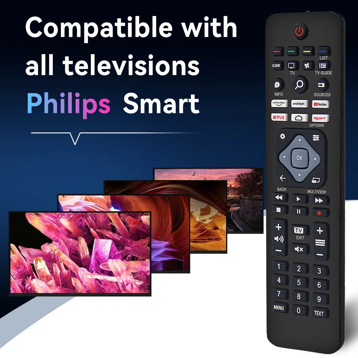 Universal Philips TV Remote Control - Compatible with All Philips Smart TVs, LED, LCD, HDTV, 3D, With 6 Shortcut Buttons