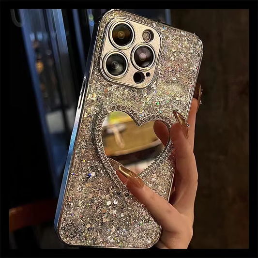 Glitter Love Mirror Luxury Gradient Custom Plating Woman Lady Phone Case Cover for Iphone