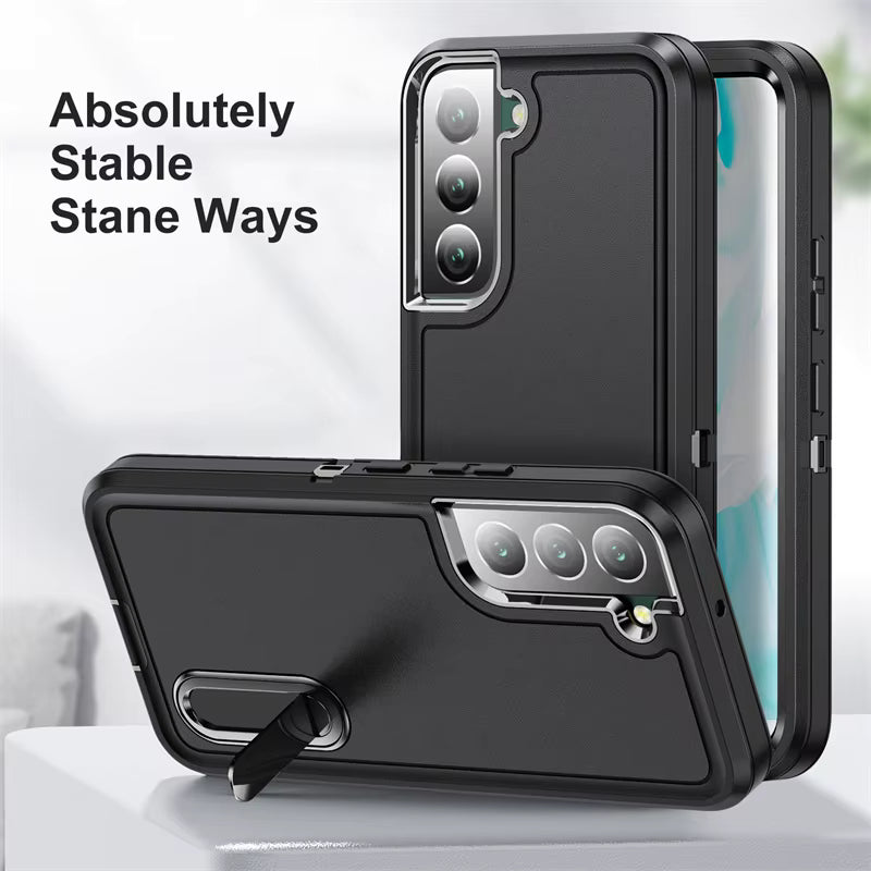 BLACK 3 PIECE SHOCKPROOF HEAVU DUTY SAMSUNG CASE WITH KICKSTAND