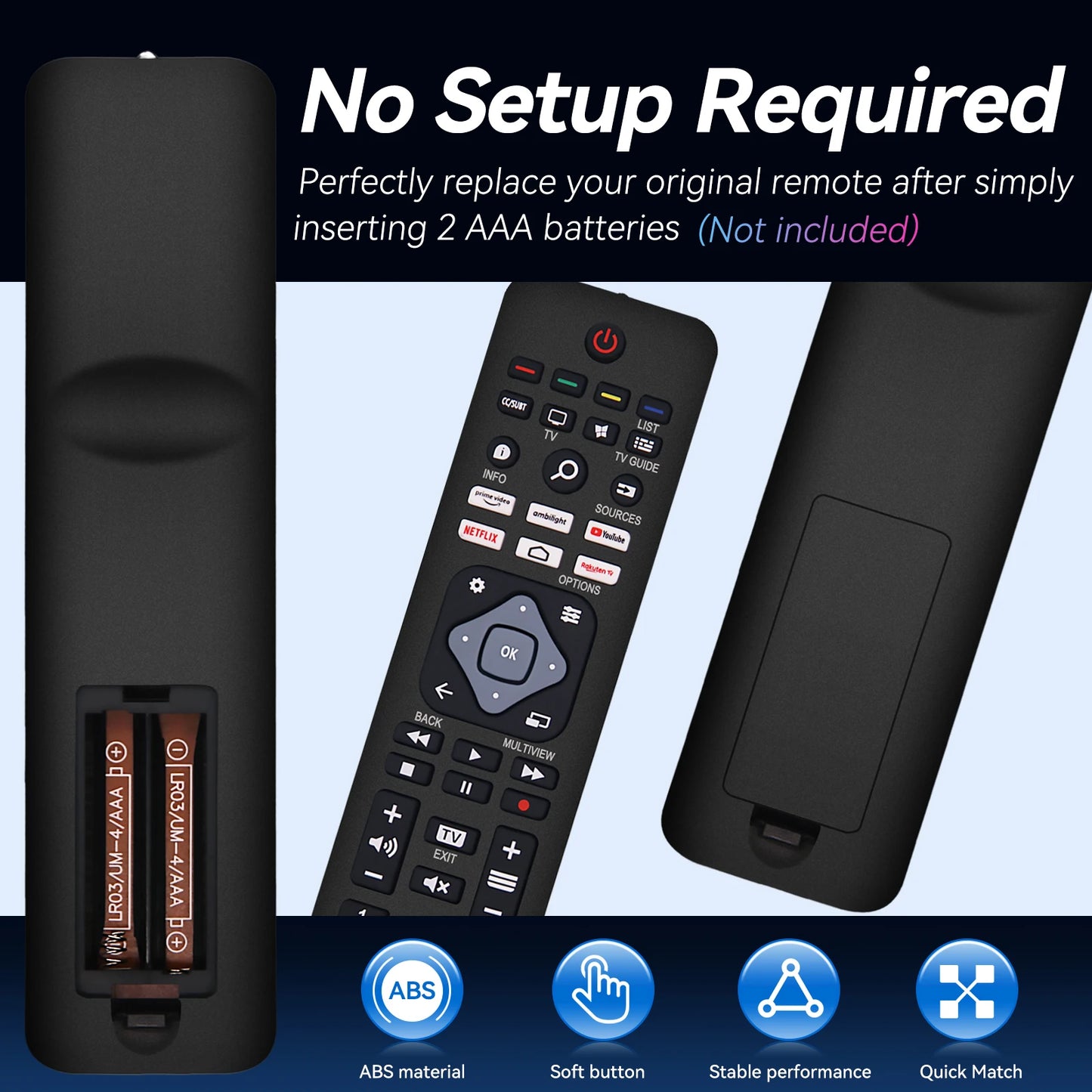 Universal Philips TV Remote Control - Compatible with All Philips Smart TVs, LED, LCD, HDTV, 3D, With 6 Shortcut Buttons