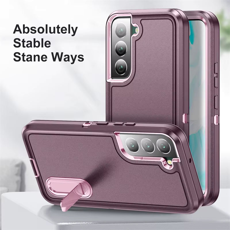 BURGUNDY & PINK 3 PIECE SHOCKPROOF HEAVU DUTY SAMSUNG CASE WITH KICKSTAND