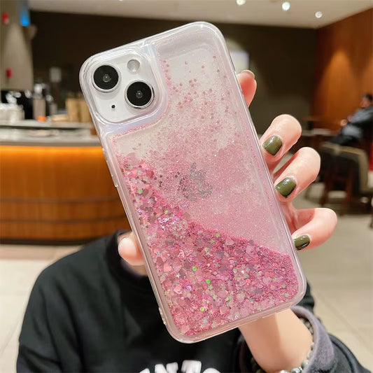 PINK Glitter Liquid Quicksand Shockproof Anti-Drop Ins Style TPU Mobile Phone Cases
