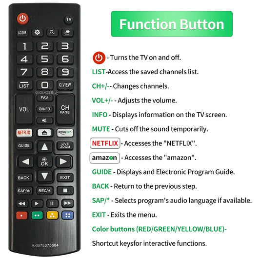 AKB75375604 Factory-Direct Universal Remote Control LG Smart TV New Plastic Netflix Foramazon Shortcuts Silicon Keypad LCD Box