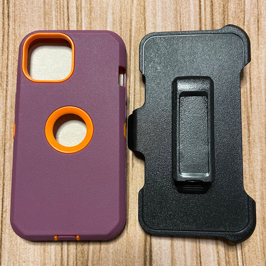 DARK PURPLE & ORANGE IPHONE 15 OTTER BOX CASE