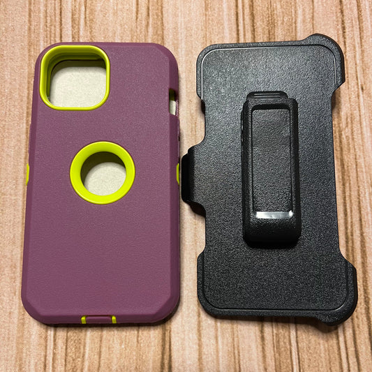 DARK PURPLE & GREEN IPHONE 15 OTTER BOX CASE
