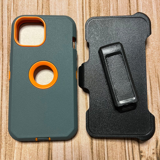 CHARCOAL GRAY & ORANGE IPHONE 15 OTTER BOX CASE