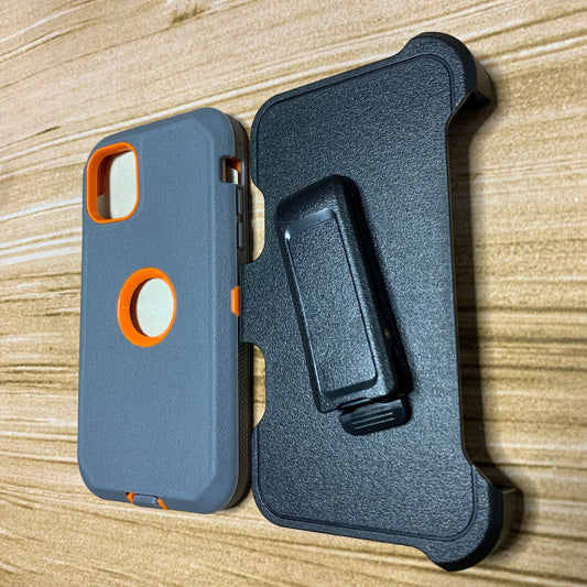 GRAY & ORANGE IPHONE 14+ OTTER BOX CASE
