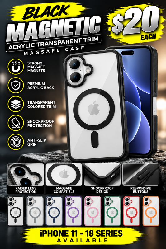Black Magnetic Acrylic Transparent Colored Trim MagSafe Case