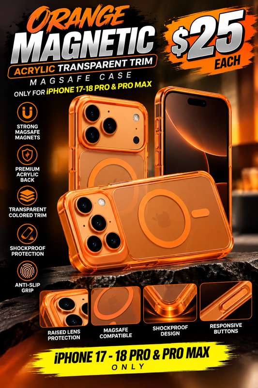Orange Magnetic Acrylic Transparent Colored Trim MagSafe Case