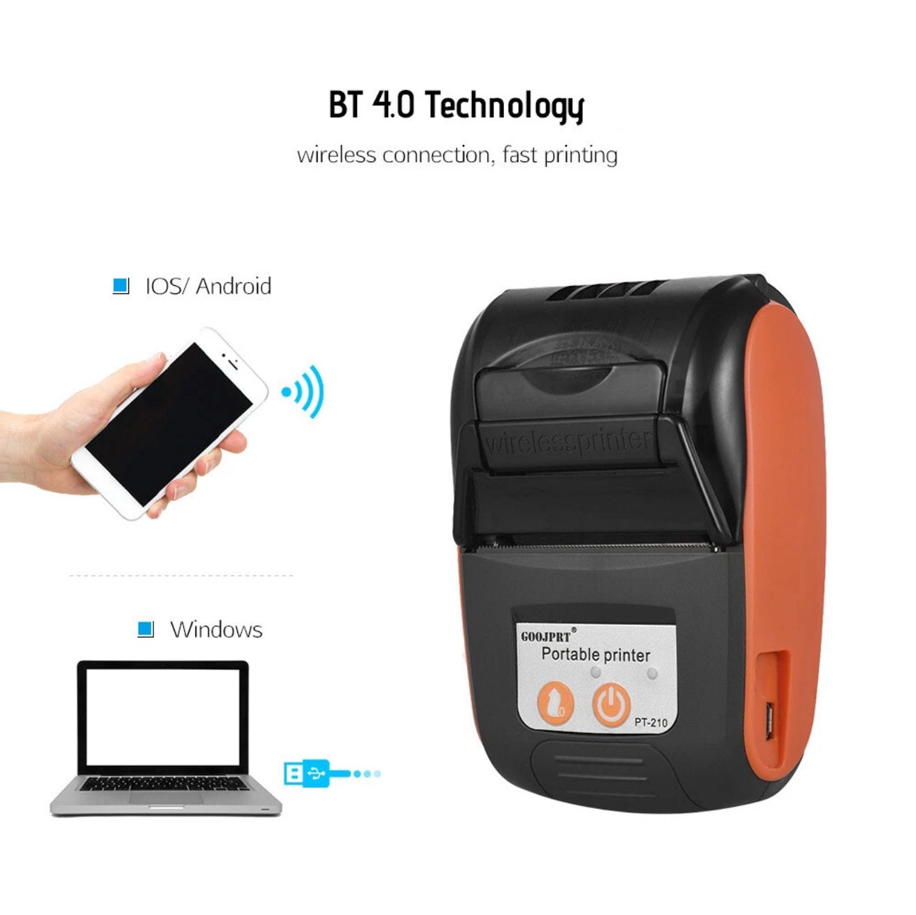 GOOJPRT 58MM Mini BT 4.0 USB Pocket POS Thermal Receipt Printer for Android/IOS